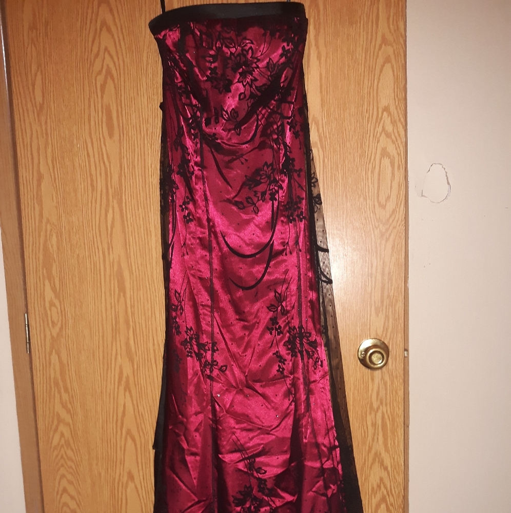 Red and black lace dress
